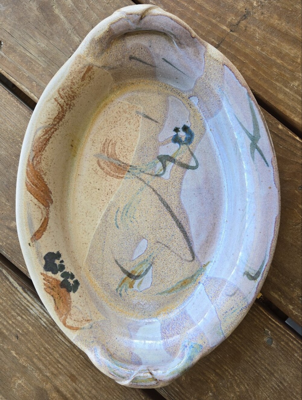 Susan Ammann Taos hand-painted ceramic oval serving platter in soft earth tones